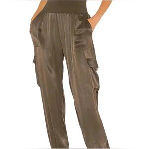 Pistola Chocolate Brown Cargo Pants Pull On Silky Satin Pockets Size Small